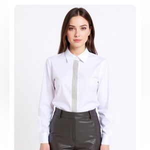 NWT Lysse White Button-Up Shirt with Silver Rhinestone Detail